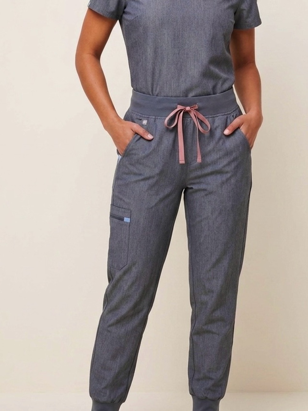 Zamora High Waisted
Jogger Scrub Pants Grey/Blue Heather Denim PO#3966